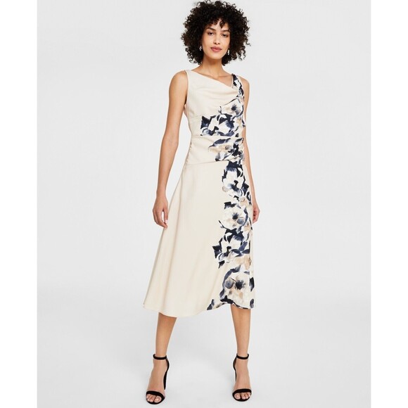 新作セール DKNY ワンピース マキシ Floral Midi Dress DKNY by Donna Karan Crepe Floral Print V Neck Sleeveless